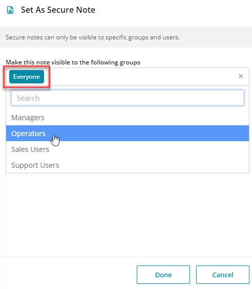 Shows how to select the visibility for a secure note